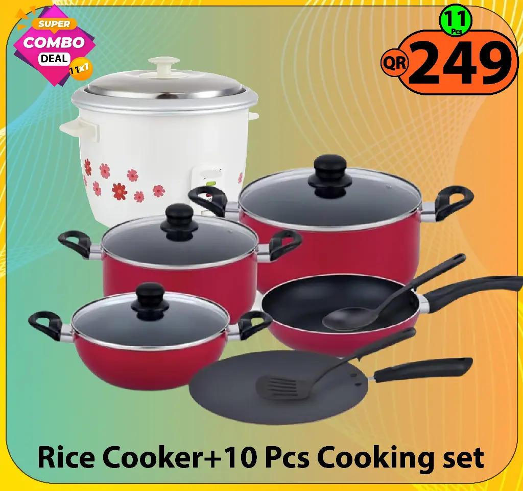 Super Combo Deal-11 Items (Rice Cooker 1ltr+10 Pcs cooking set)