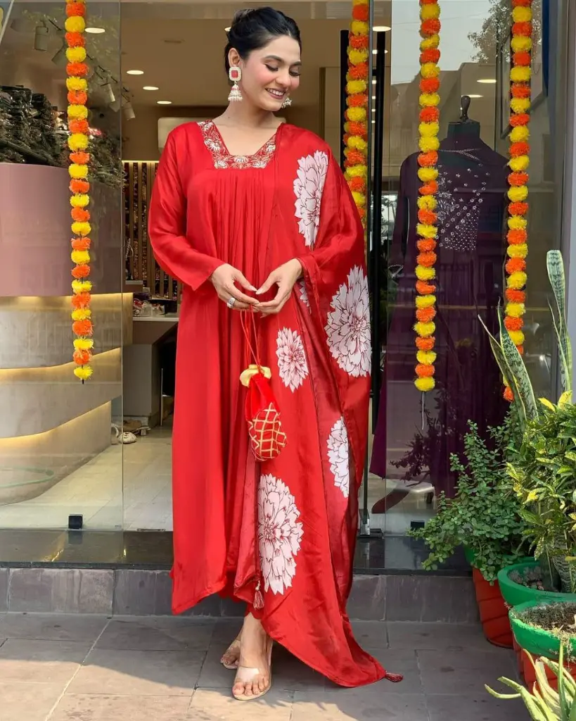 Pure Cotton60-60 super dyeing kurta with beautiful emb neck yoke & cotton pant with emb full cotton dupatta.
