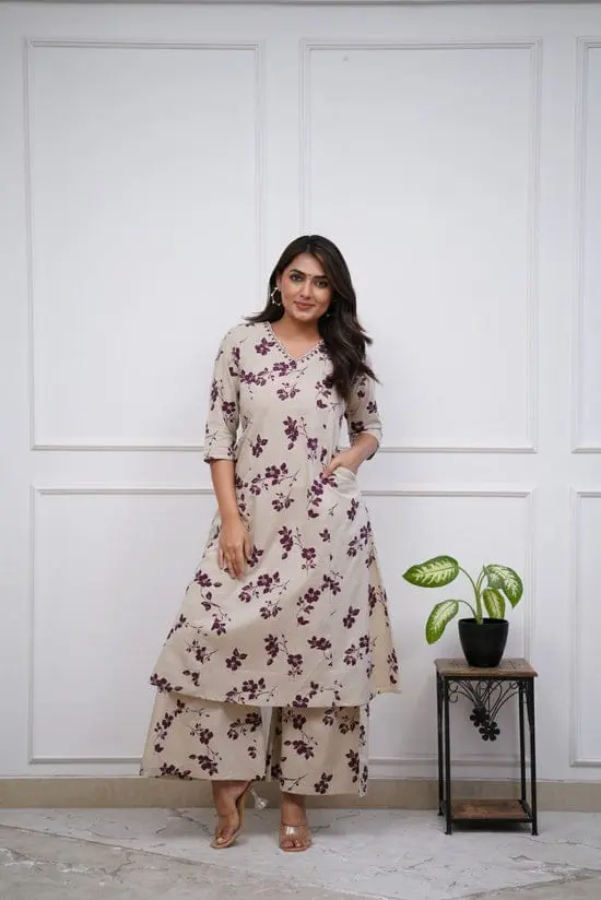 Cotton Beautiful Printed   Kurti with Neck Embroidery work