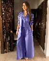 Bell-bottom pants with halter vest coat and long blazer. Made of pure cotton. 