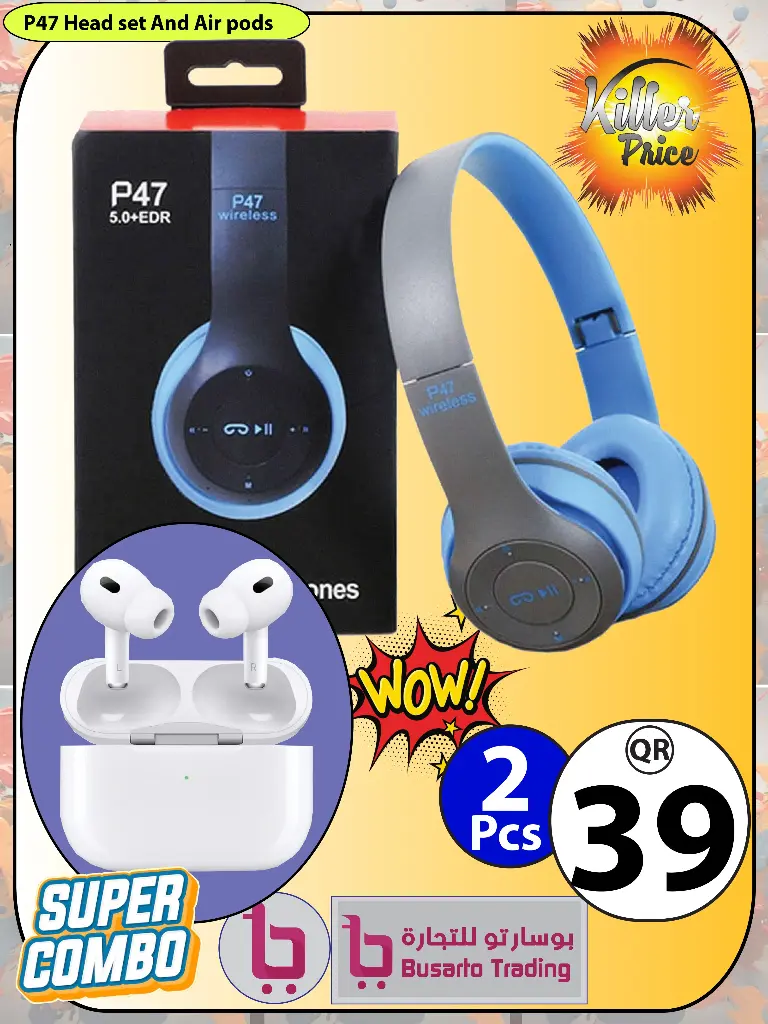 Super Combo 2 pcs (P47 head set and Pro 6 Air pods)