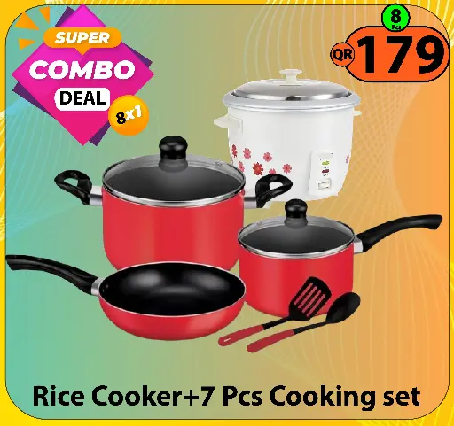 Super Combo Deal-8 Items (Rice Cooker 1ltr+ 7 Pcs cooking set)