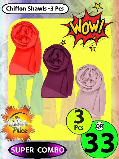 Chiffon Shawl Combo 3 Pcs