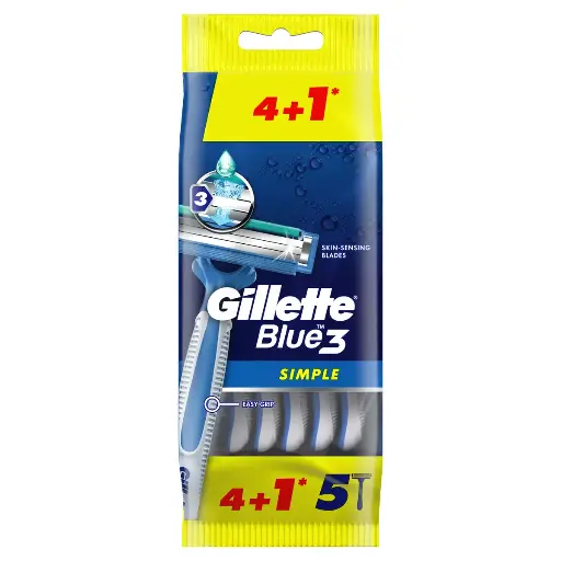 Gillette Blue Simple-3 Disposable Razor 4+1