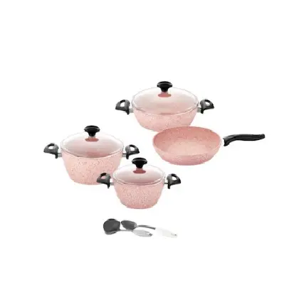 Falez Premium 9pcs Cookware Set Pink F37440