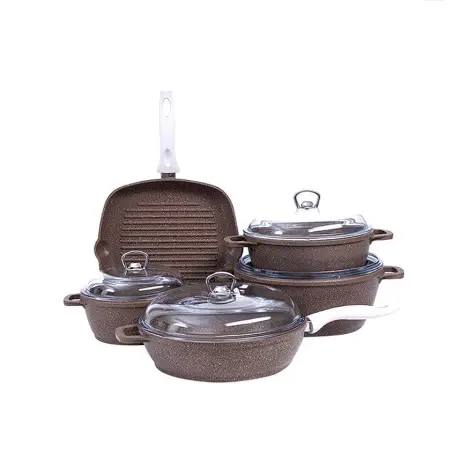 Falez Silico Cast Brown 9pcs Premium Cookware Set