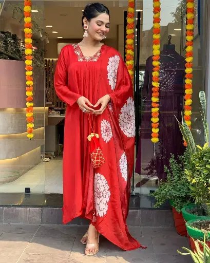Pure Cotton60-60 super dyeing kurta with beautiful emb neck yoke & cotton pant with emb full cotton dupatta.