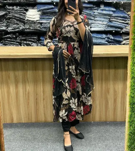 Rayon 140 gram Fabric nayra Cut kurti, Pant With Dupatta 