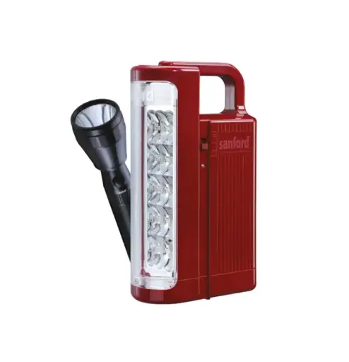 Sanford Sf6213sec Bs Black & Red Rechargeable Led Search Light And Emergency Combo  2in1 2sc+15pcs Led Black&Red